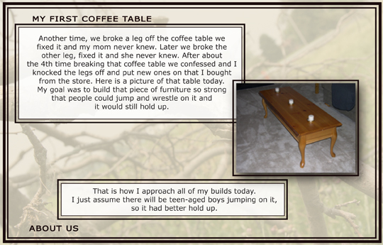 Michael's first coffee table — built strong enough to wrestle on